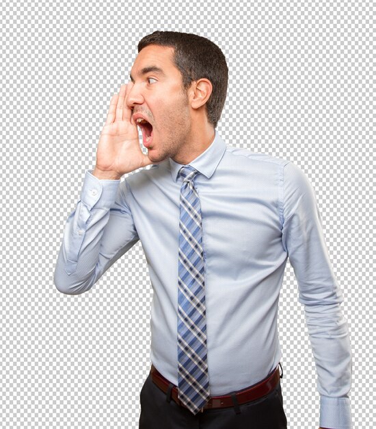 PSD young businessman shouting