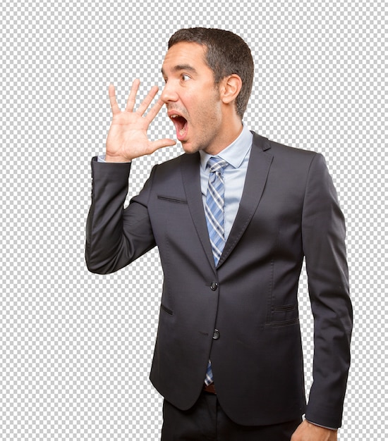 Young businessman shouting