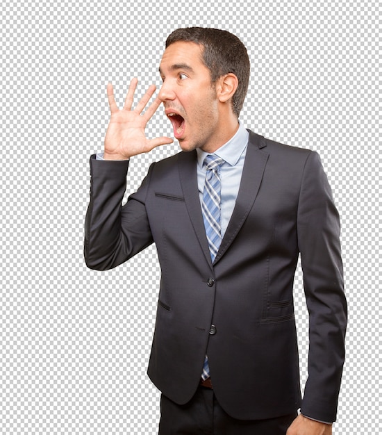 PSD young businessman shouting