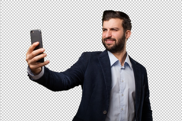 Young businessman victory expression