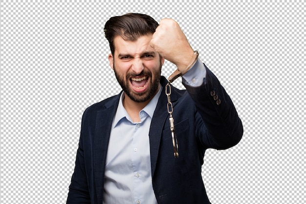 PSD young businessman with handcuffs