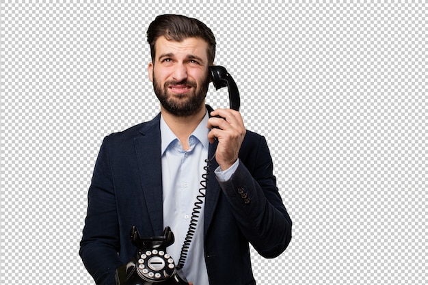 PSD young businessman with a megaphone