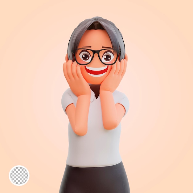 Young businesswoman smiling posing happy 3d cartoon illustration