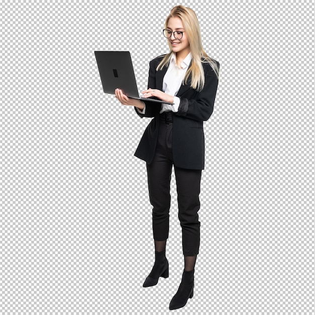 Young businesswoman with laptop isolated