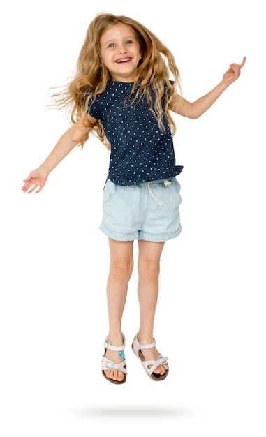 young caucasian girl is jumping