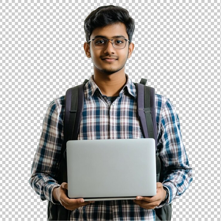 ラップトップを持って立っている若い大学生