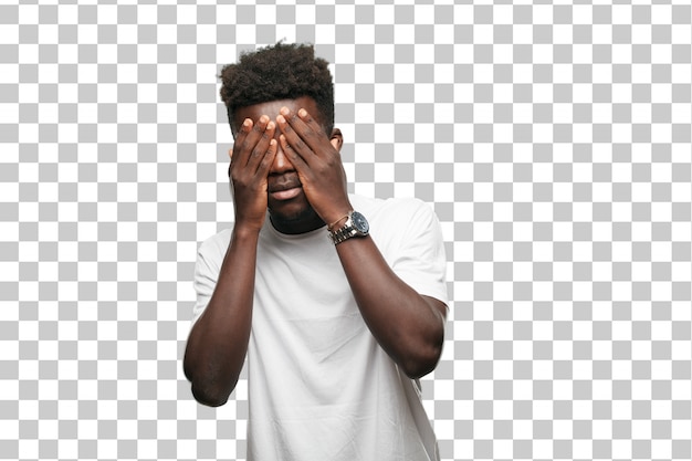 Young cool black man sign. cut out person against monochrome background