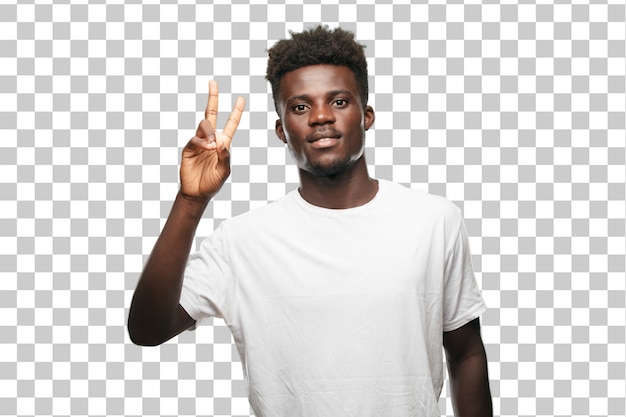 PSD young cool black man sign. cut out person against monochrome background