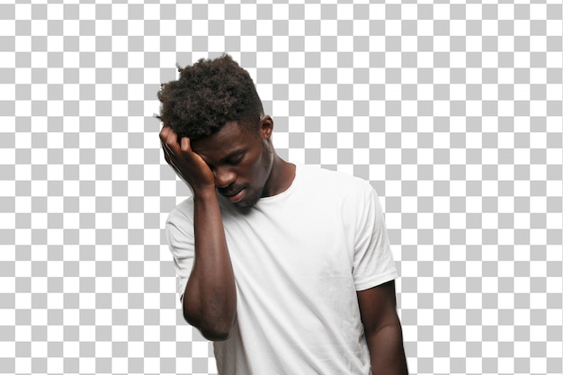 Young cool black man sign. cut out person against monochrome background