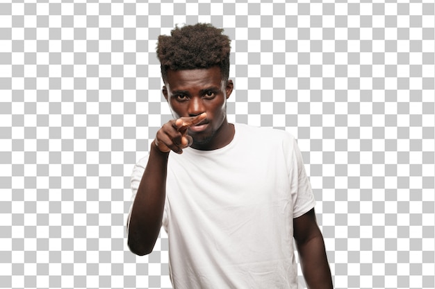 young cool black man sign. cut out person against monochrome background