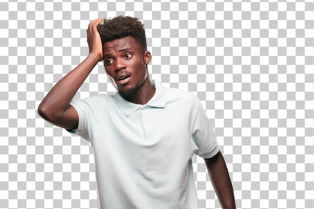 young cool black man sign. cut out person against monochrome background