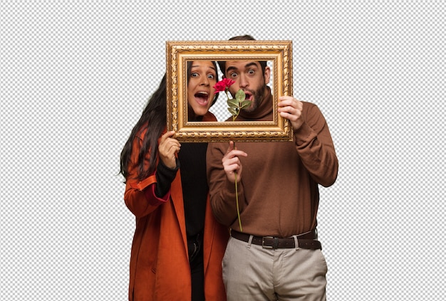 Young cool couple celebrating valentines day 