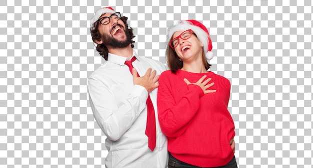 Young couple expressing christmas concept. couple and background in different layers