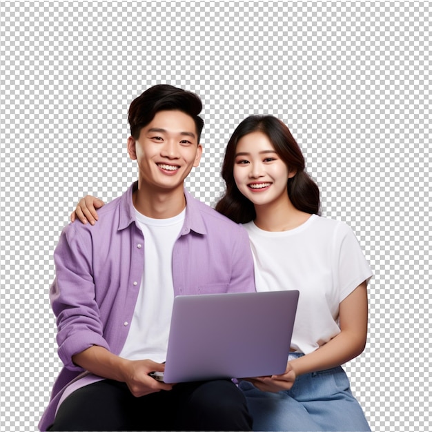 PSD young couple happy and laptop