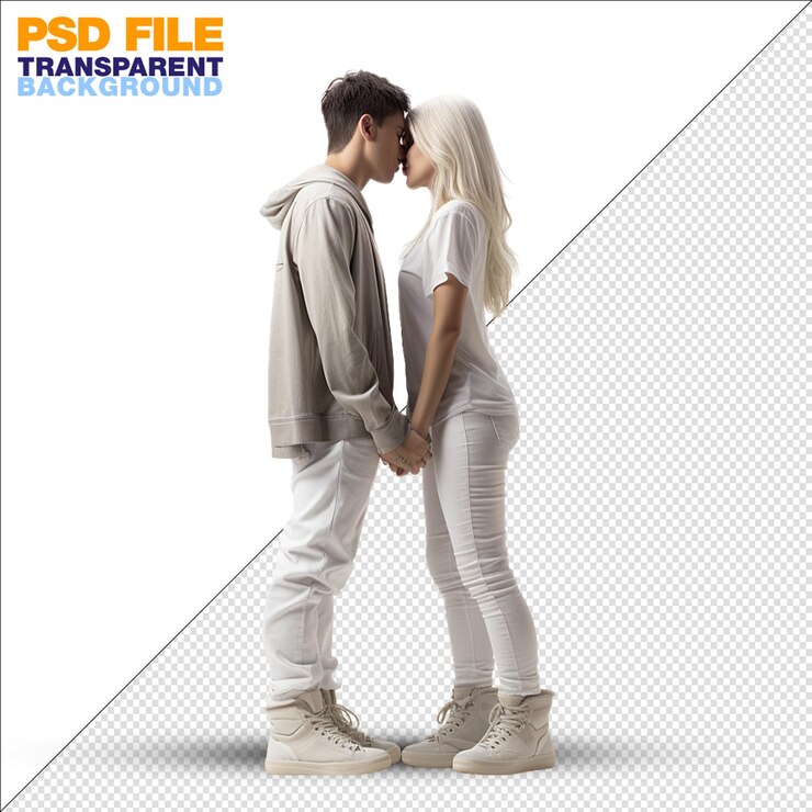 PSD 透明な背景でキスをする若いカップル ⁇ 
