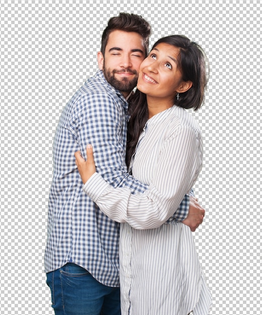 Young couple in love over white