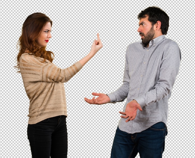 PSD young couple making horn gesture