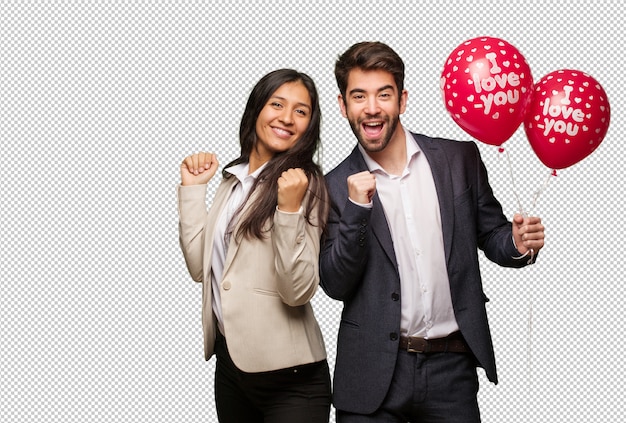 PSD young couple in valentines day dancing and having fun