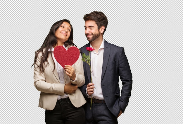 Young couple in valentines day dreaming of achieving goals and purposes