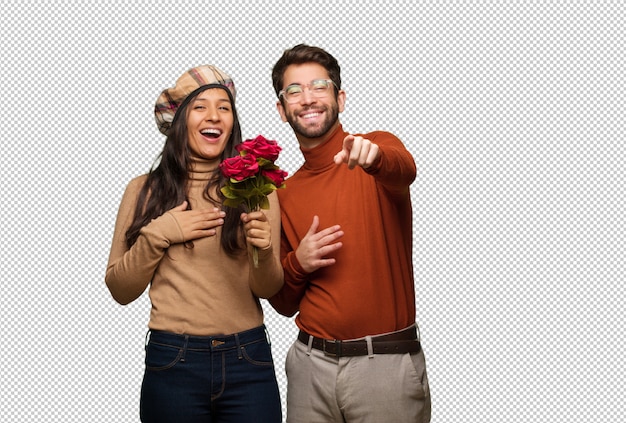 Young couple in valentines day dreams of achieving goals and purposes