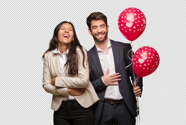 PSD young couple in valentines day laughing and having fun