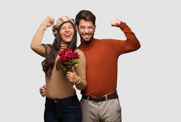 Young couple in valentines day who does not surrender