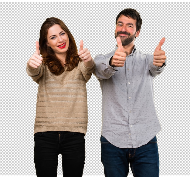 PSD young couple with thumbs up