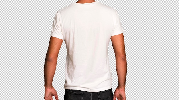 PSD young crazy bearded and expressive man wearung an empty blank t shirt mock up