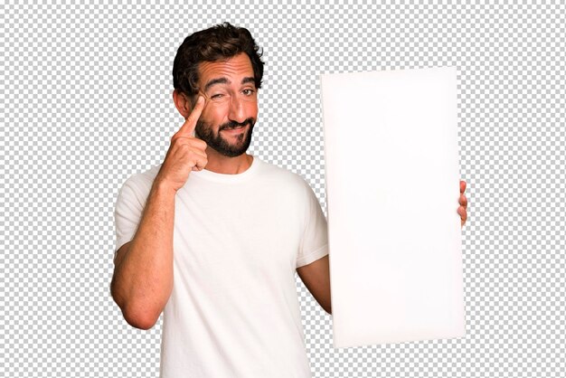 PSD young crazy bearded and expressive man with a copy space to the side