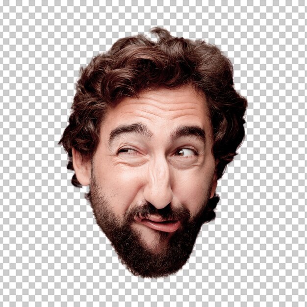 Young crazy bearded man cutout head expression isolated.. angry expression