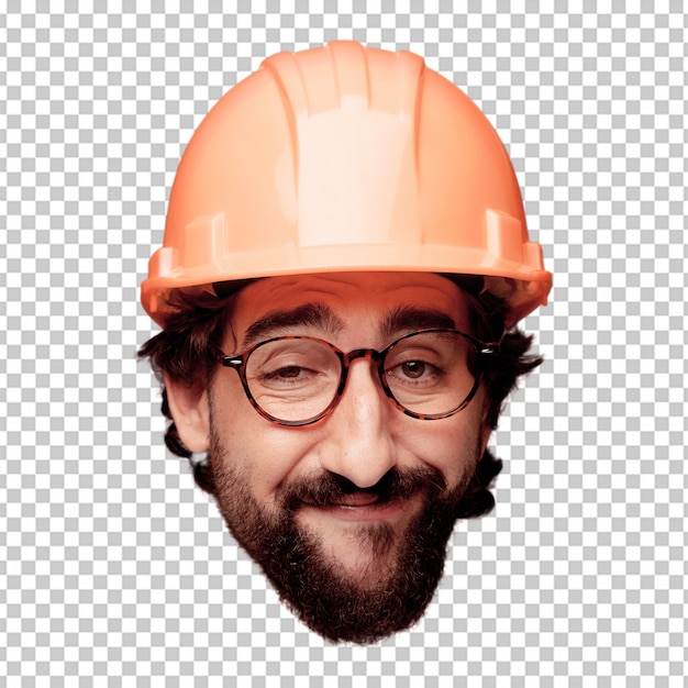 young crazy bearded man cutout head expression isolated. architect role