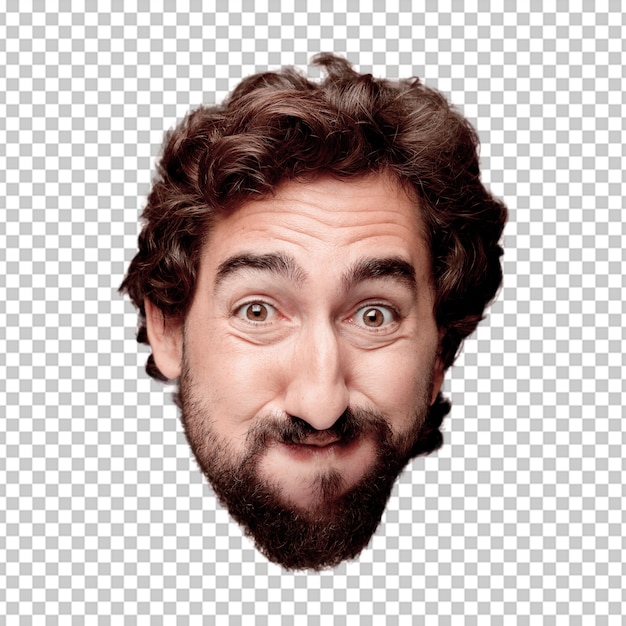 Young crazy bearded man cutout head expression isolated.. happy pose