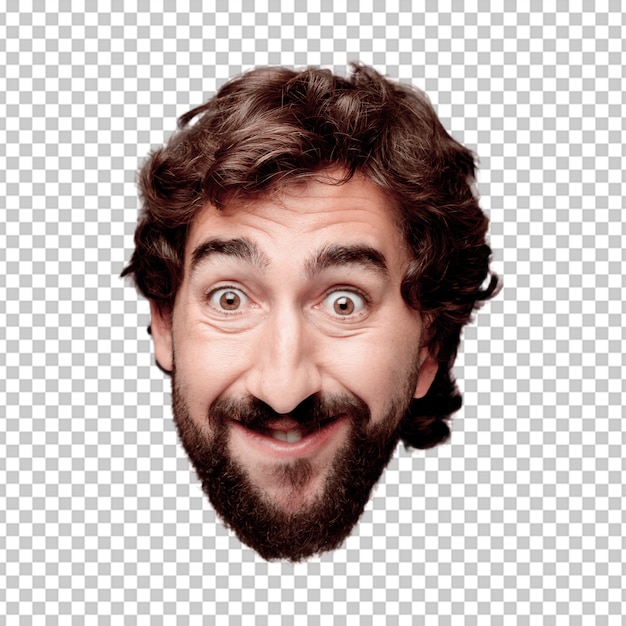 Young crazy bearded man cutout head expression isolated.. happy pose