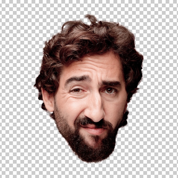 PSD young crazy bearded man cutout head expression isolated.. thinking concept