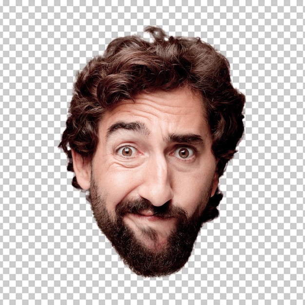 PSD young crazy bearded man cutout head expression isolated.. thinking concept