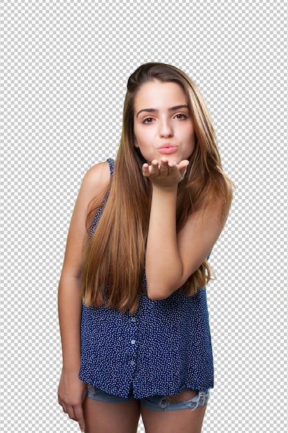 PSD young cute woman sending a kiss