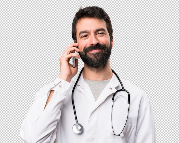 Young doctor talking to mobile