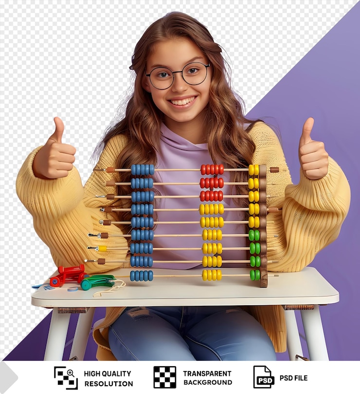 PSD a young female teacher happily displaying an abacus in a classroom setting