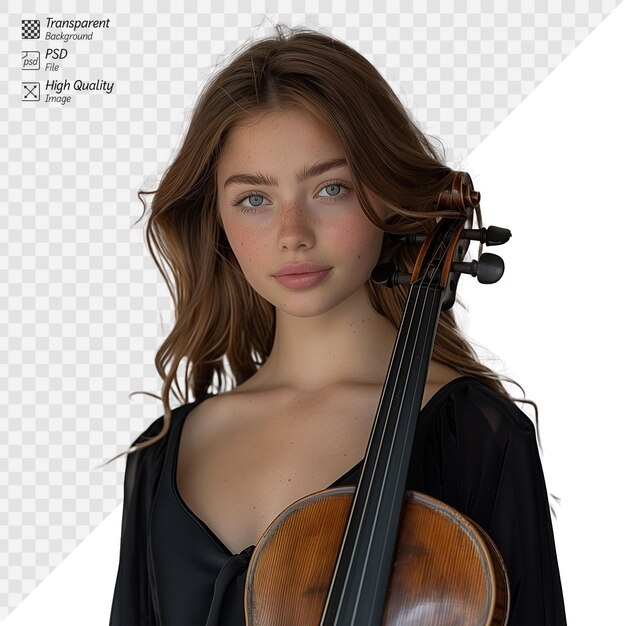 PSD young female violinist posing with instrument over shoulder