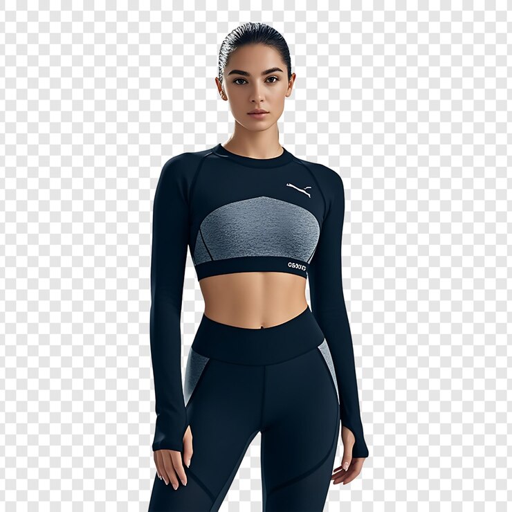 PSD young fitness woman in sportswear isolated on transparent background