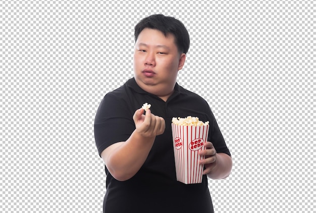 Young Funny Fat Asian man with popcorn Psd file