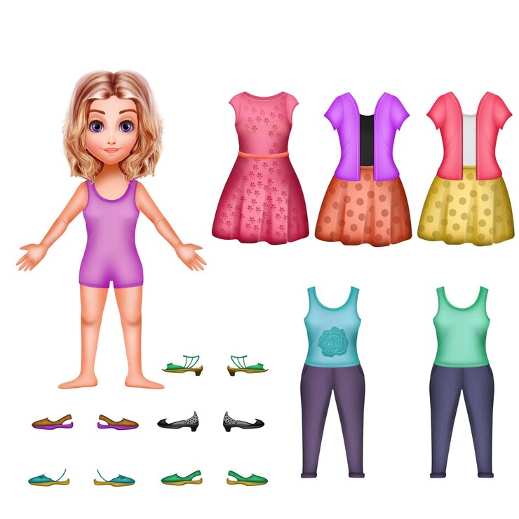 PSD ドレスと靴を持つ若い女の子のキャラクター