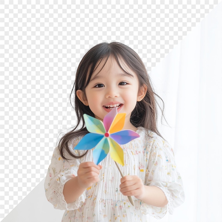 PSD 若い女の子がロリポップの形をしたピンホイールを握っている