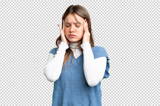 Young girl over isolated chroma key background with headache
