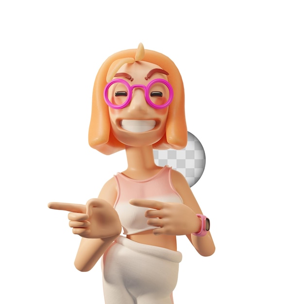 Young girl pointing. 3d illustration