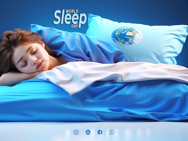 PSD young girl sleeping world sleep day banner template