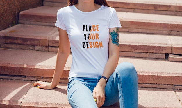 PSD young girl tshirt mock up