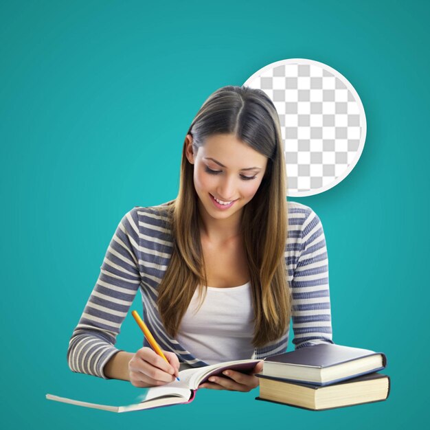 PSD young girl with book isolated