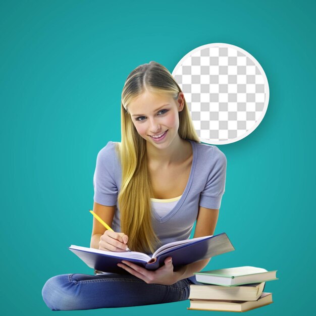 PSD young girl with book isolated