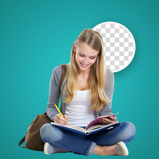 PSD young girl with book isolated